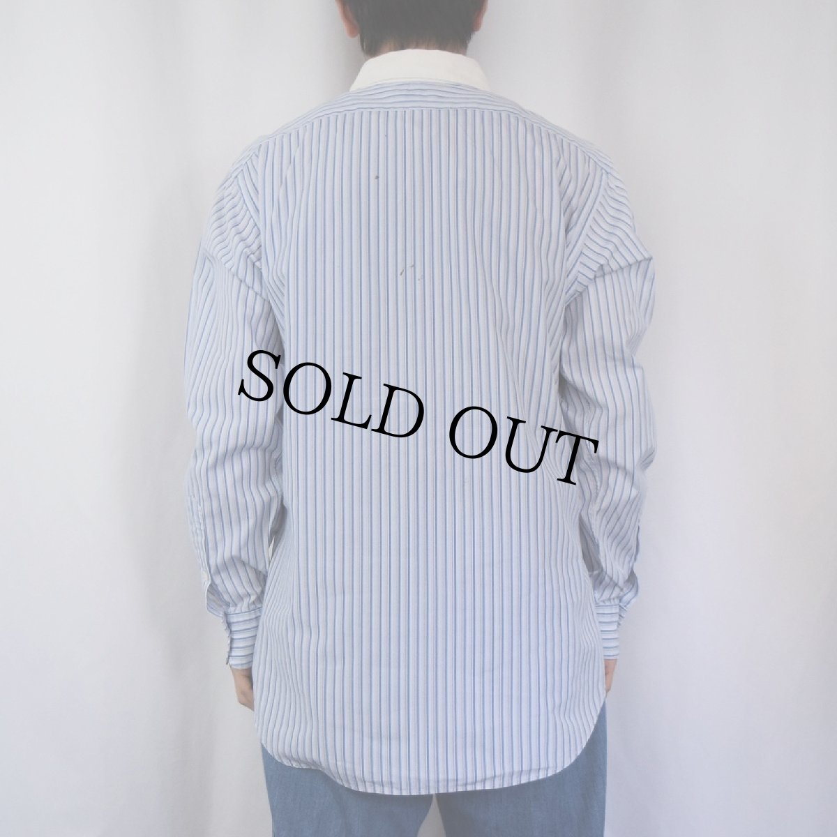 画像3: POLO Ralph Lauren 丸襟 ストライプ柄 コットンシャツ M (3)