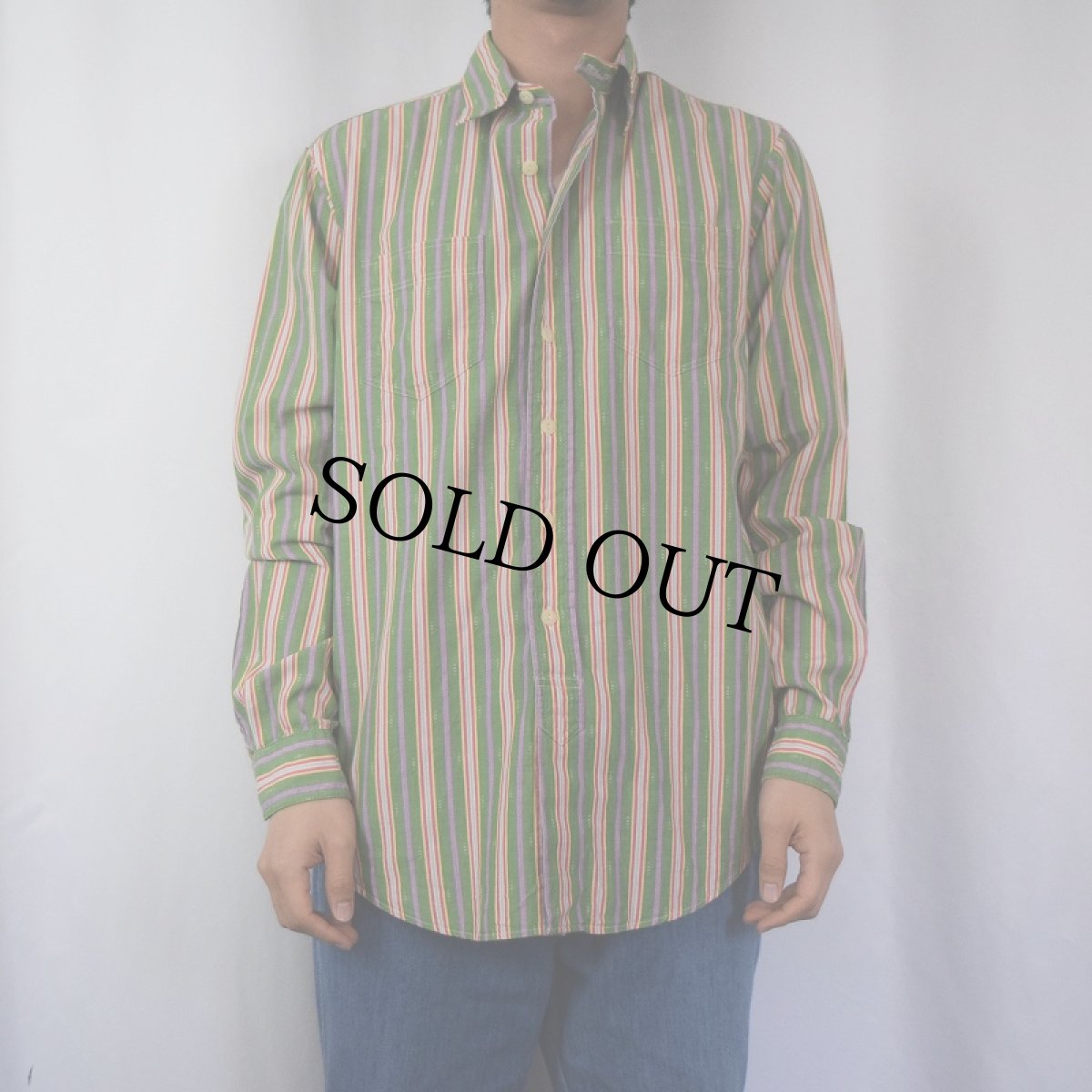 画像2: POLO Ralph Lauren チンスト付き ストライプ柄 コットンシャツ M (2)