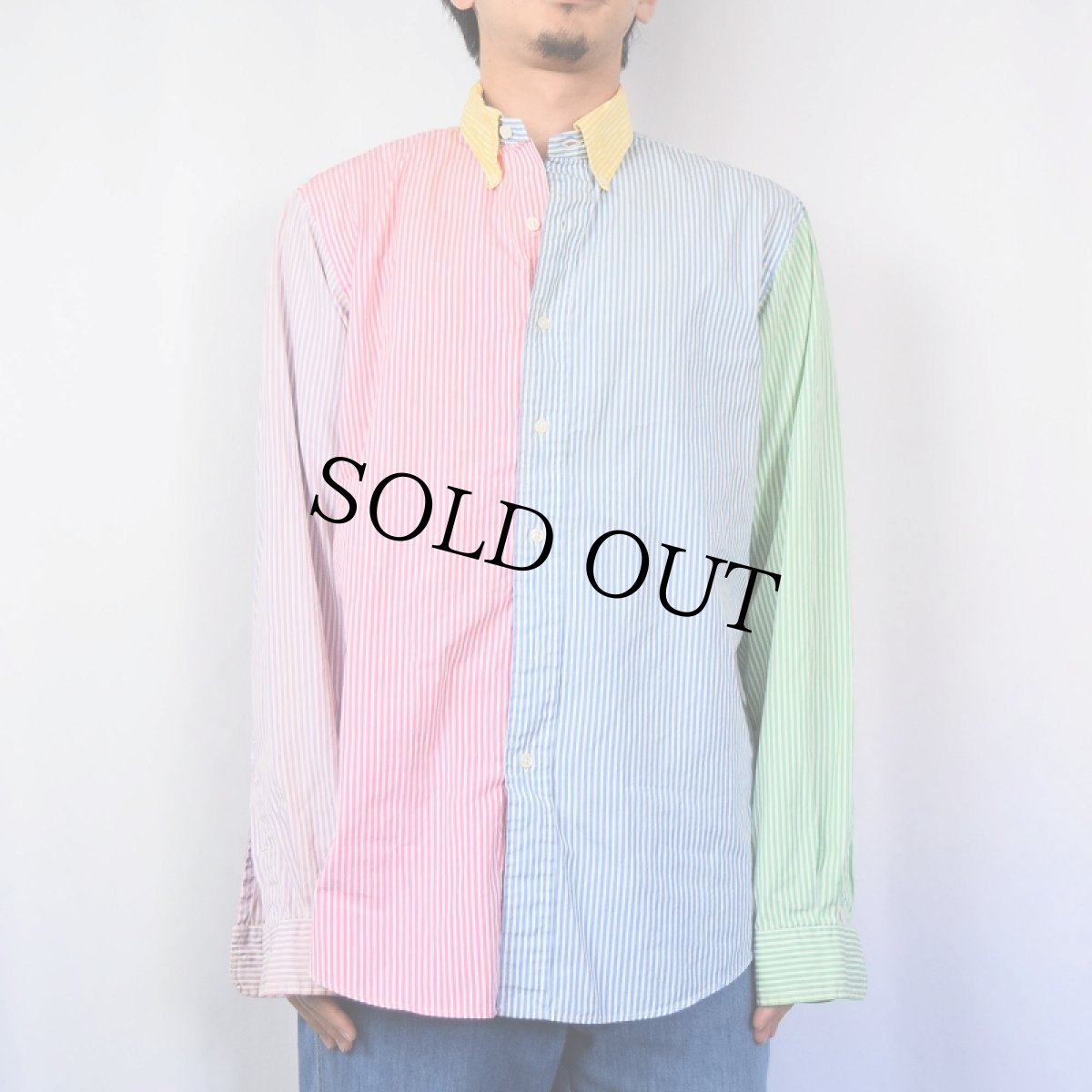 画像2: POLO Ralph Lauren "CUSTOM FIT" ストライプ柄 クレイジーパターン ボタンダウンシャツ L (2)