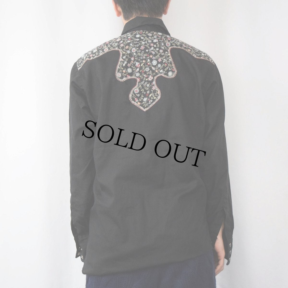 画像3: 70's Wrangler USA製 白タグ 花柄ヨーク ウエスタンシャツ BLACK size16-34 (3)