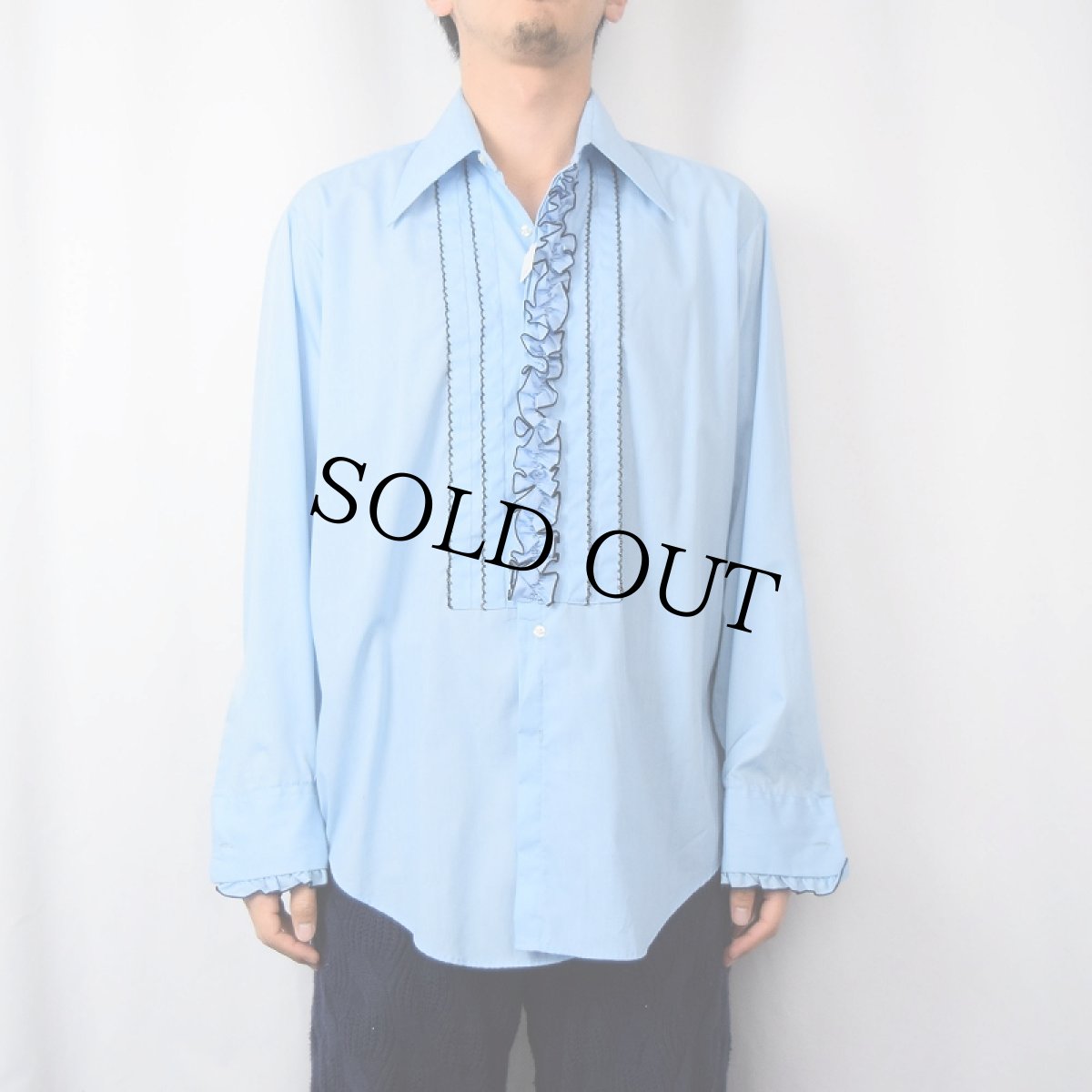 画像2: 70's after six フリルデザイン コットンポリシャツ size 16-33 (2)