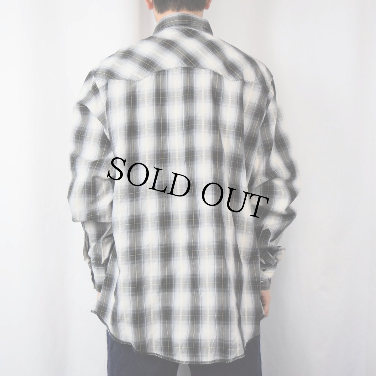 画像3: 90's Wrangler オンブレーチェック柄 × 織り柄 コットンポリウエスタンシャツ XL (3)