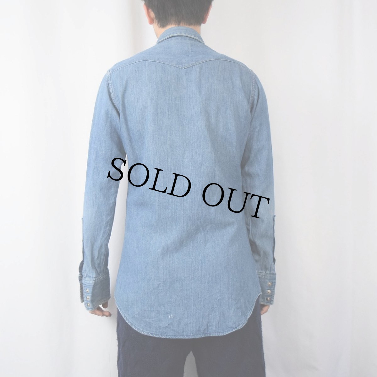 画像3: 70's Wrangler USA製 白タグ デニムウエスタンシャツ size14 1/2-33 (3)