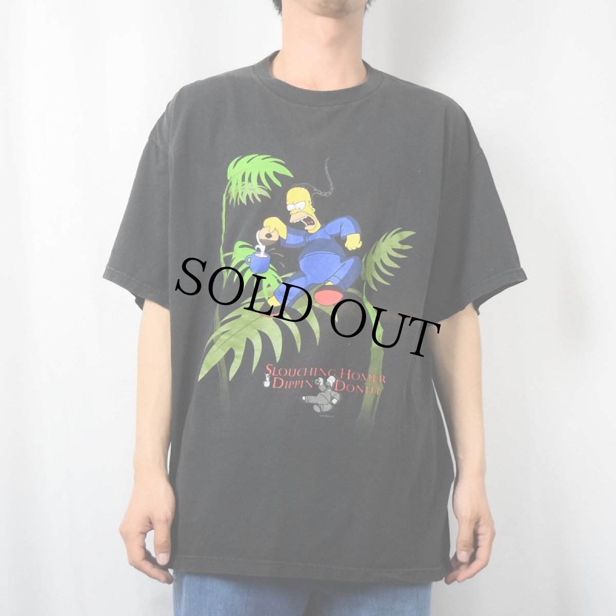 画像2: 90〜2000's THE SIMPSONS USA製 "SLOUCHING HOMER..." キャラクタープリントTシャツ BLACK  XL (2)