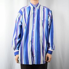 画像2: 【SALE】 90's Ralph Lauren "The Big Shirt" マルチストライプ柄 コットンボタンダウンシャツ L (2)