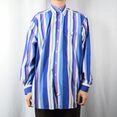 画像2: 90's Ralph Lauren "The Big Shirt" マルチストライプ柄 コットンボタンダウンシャツ L (2)