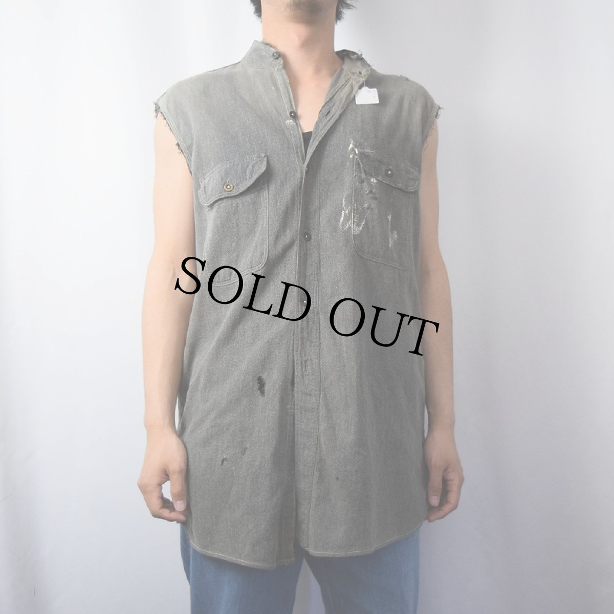 画像2: 50's HERCULES カットオフスリーブ ブラックシャンブレーシャツ (2)