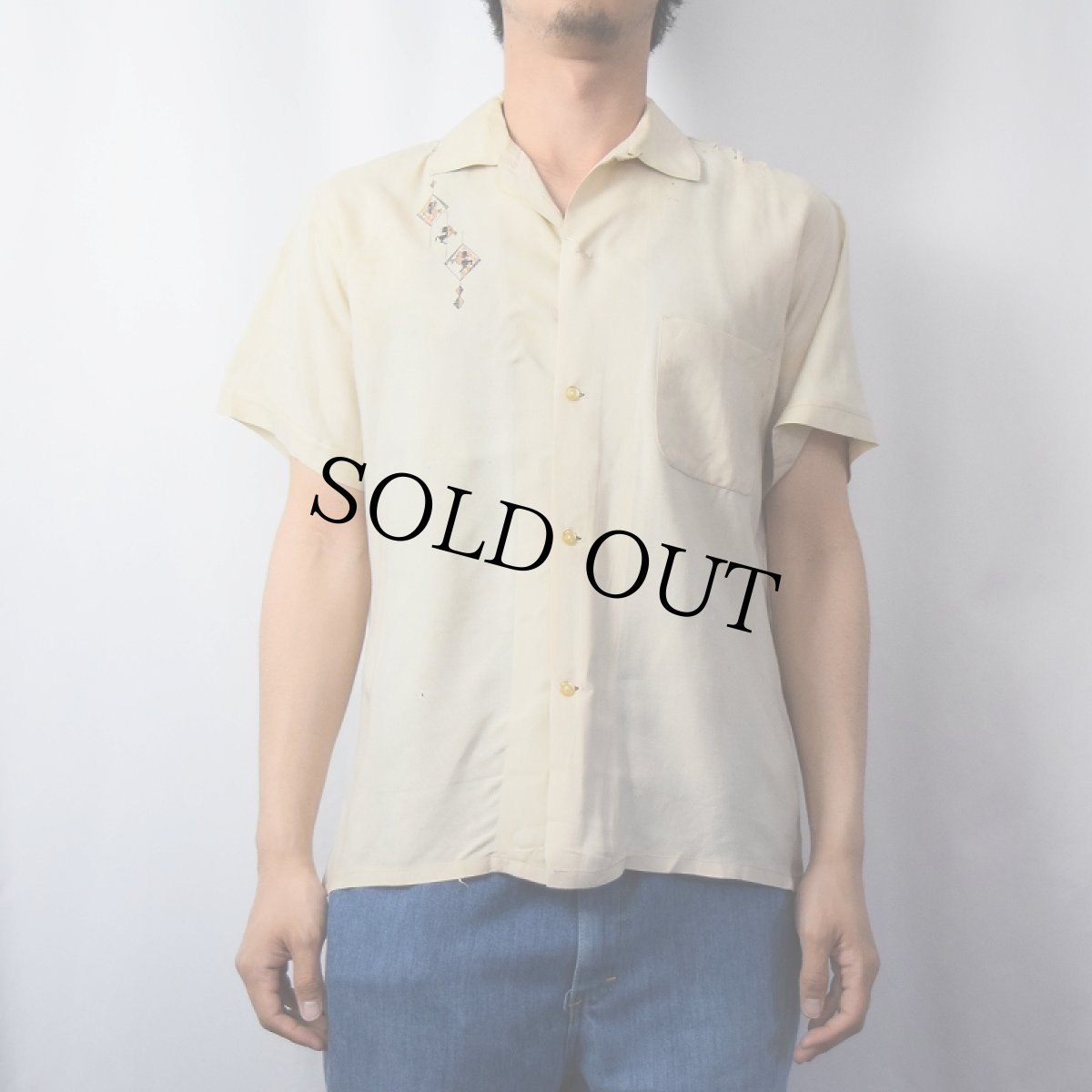 画像2: 50〜60's MADE IN CALIFORNIA 馬柄 オープンカラーシャツ M (2)