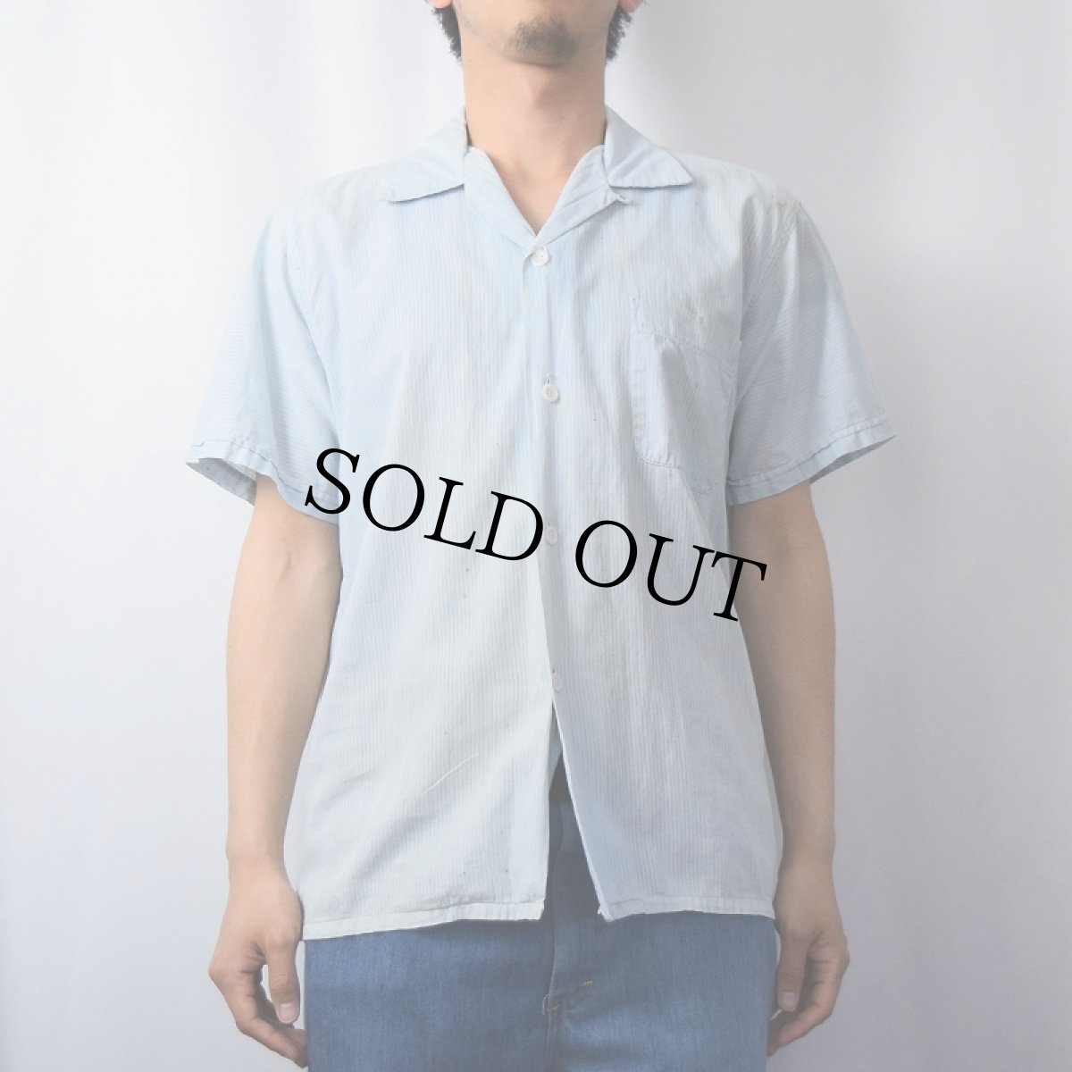 画像2: 50〜60's DISTINCTIVE Sportswear USA製 ストライプ柄 オープンカラーコットンシャツ M (2)