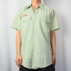 画像2: 80's Unitag USA製 ストライプ柄 チェーン刺繍 ワークシャツ 15-15 1/2 (2)