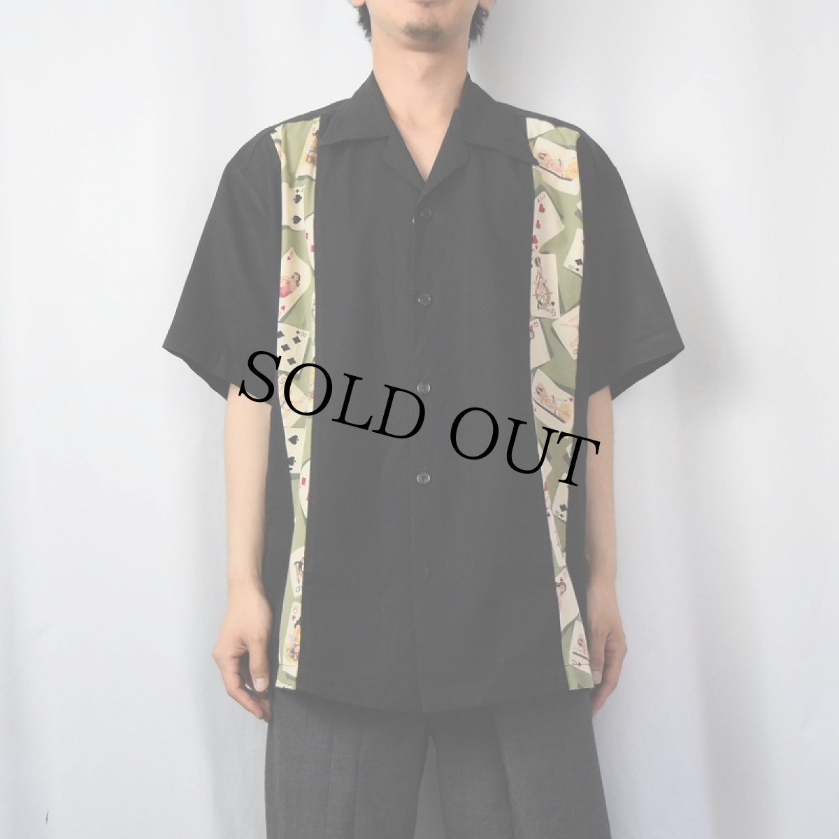 画像2: 90's Johnny Suede トランプ柄 ロカビリーシャツ (2)