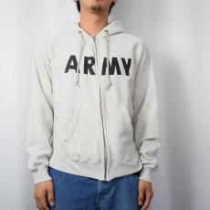 画像2: 90's U.S.ARMY ロゴプリント スウェットジップパーカー MEDIUM (2)