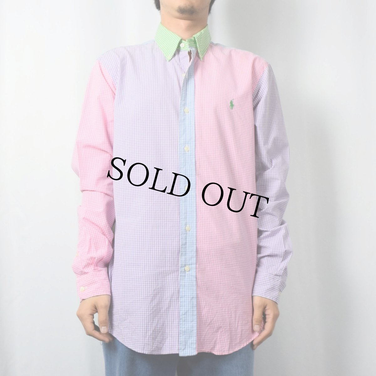 画像2: POLO Ralph Lauren "CUSTOM FIT" ギンガムチェック柄 クレイジーパターン コットンボタンダウンシャツ M (2)