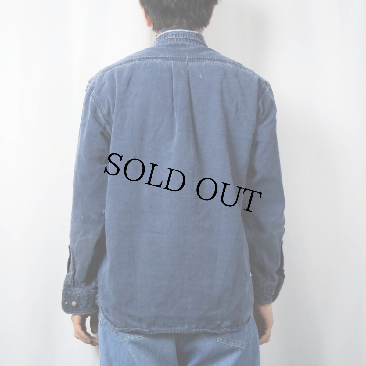 画像3: 2000's Carhartt コットン ボタンダウンワークシャツ NAVY M (3)