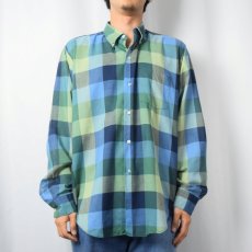 画像2: 60〜70's BRENT チェック柄 ポリエステル×コットン ボタンダウンシャツ L (2)