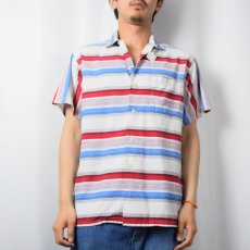 画像2: 60's Washington "Dee Cee" ボーダー柄 コットンオープンカラーシャツ M (2)