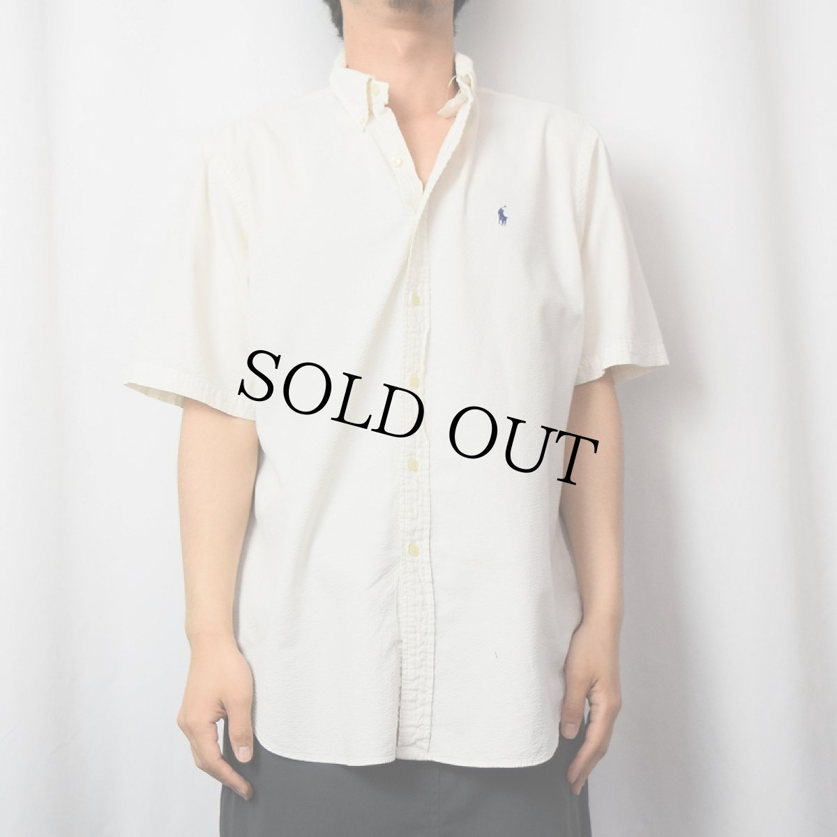 画像2: Ralph Lauren "CLASSIC FIT" シアサッカーボタンダウンシャツ XL (2)