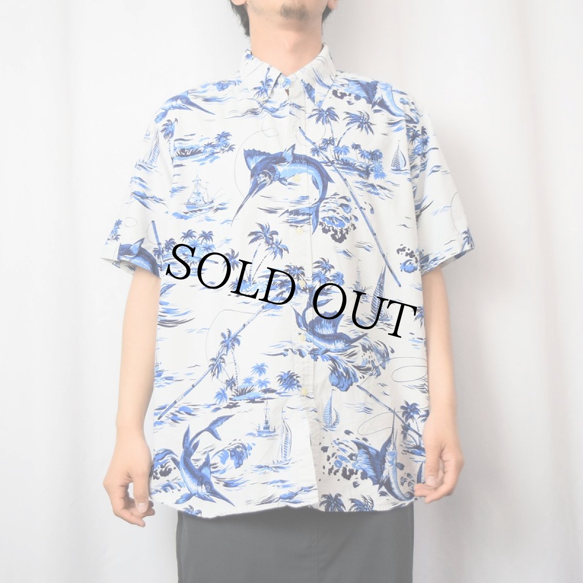 画像2: Ralph Lauren フィッシング柄 コットンボタンダウンシャツ XL (2)