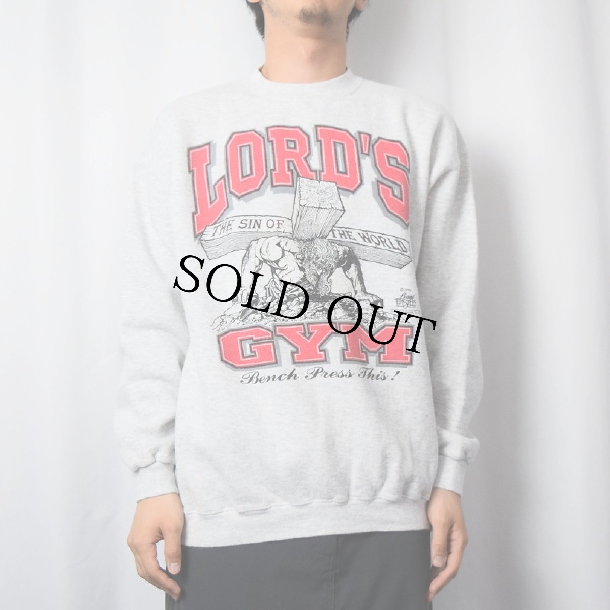 画像3: 90's LORD'S GYM "HIS PAIN YOUR GAIN" ジーザスパロディプリントスウェット L (3)