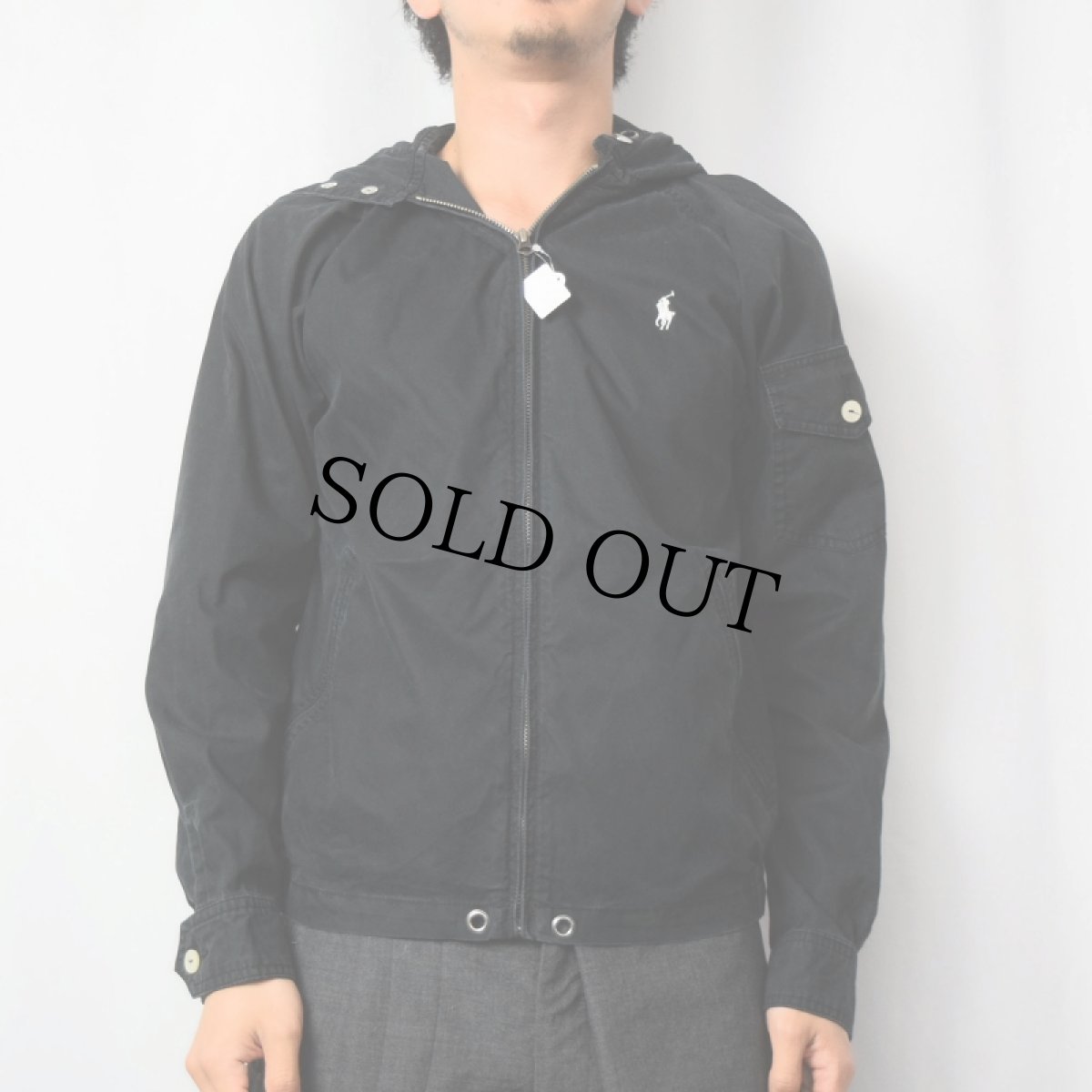 画像2: POLO Ralph Lauren コットン×ナイロン フード付きジップジャケット BLACK S (2)