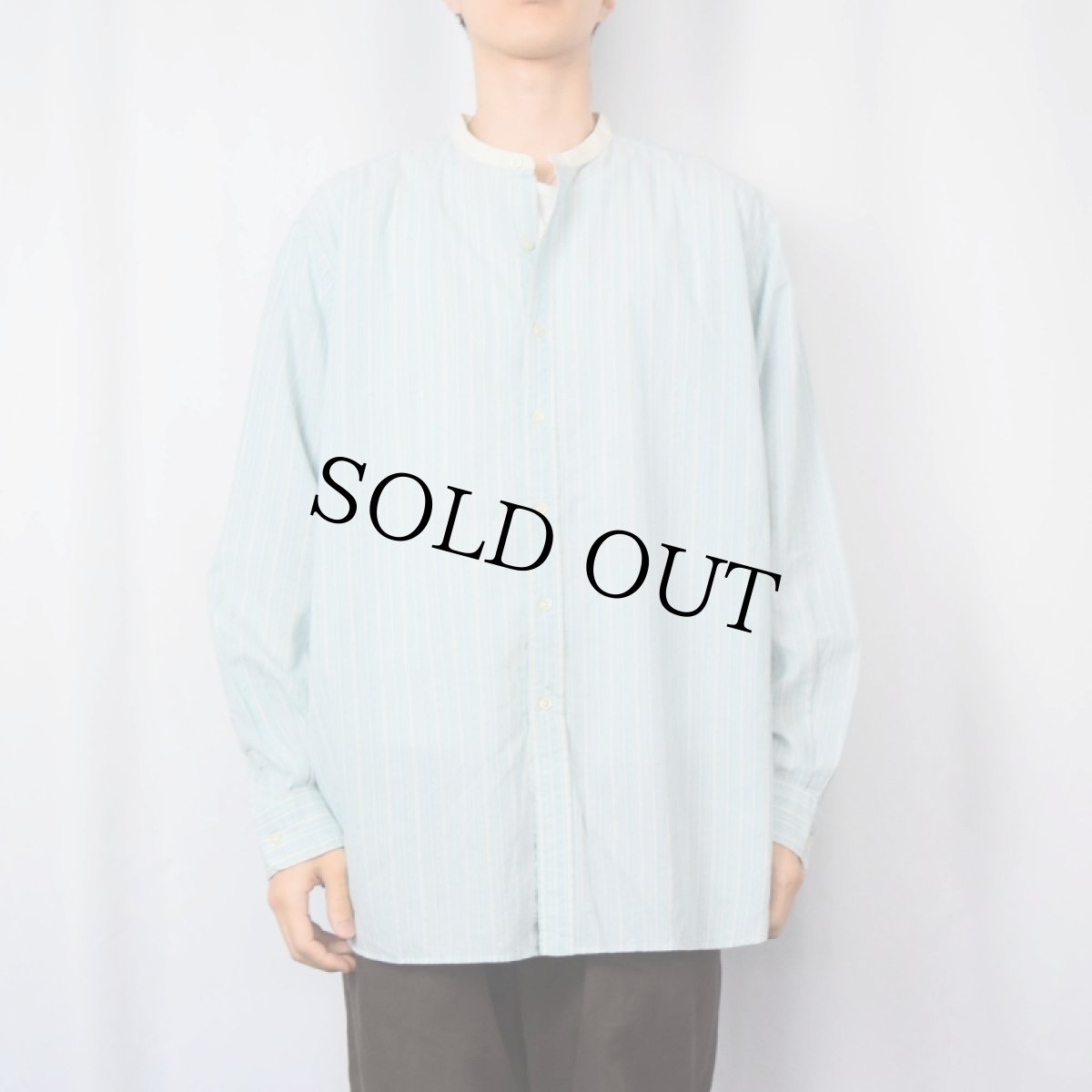 画像2: POLO Ralph Lauren "BERNARD" マチ付き ストライプ柄 バンドカラーシャツ XL (2)