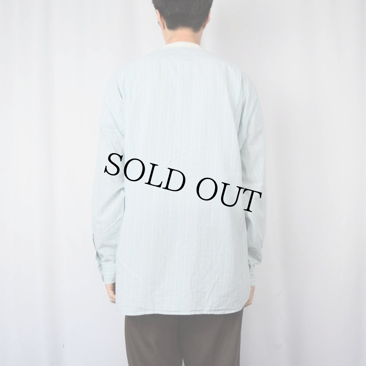 画像3: POLO Ralph Lauren "BERNARD" マチ付き ストライプ柄 バンドカラーシャツ XL (3)