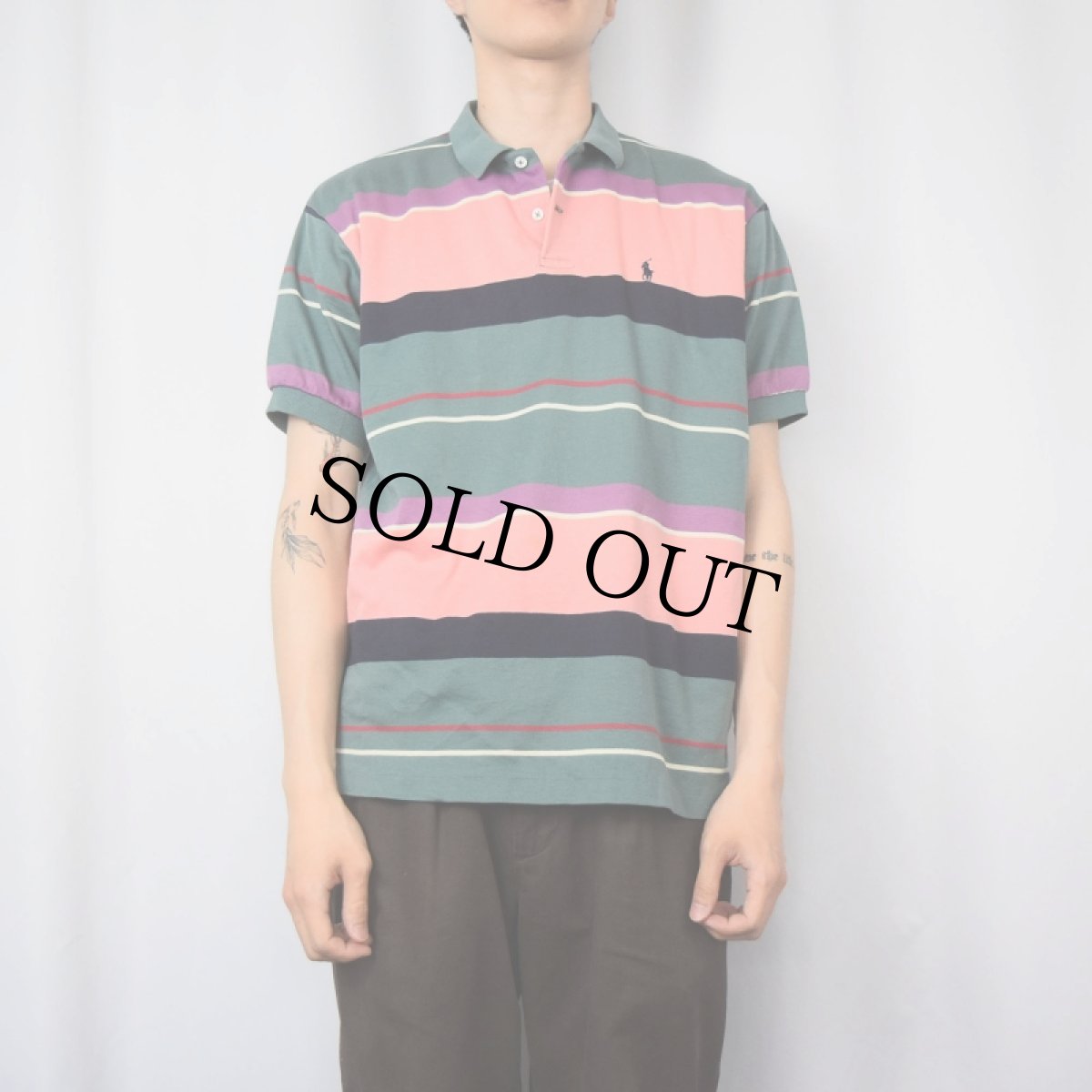 画像2: 90's POLO Ralph Lauren USA製 マルチボーダー柄 コットンポロシャツ L (2)