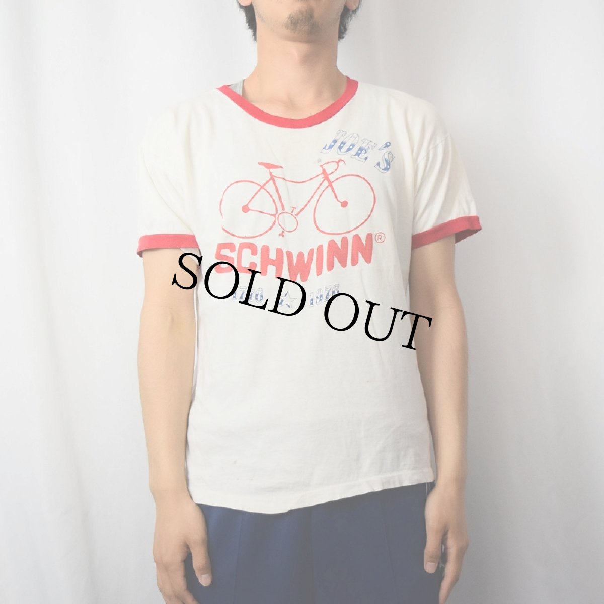 画像3: 70's Champion USA製 バータグ "SCHWINN" 自転車プリントリンガーTシャツ L (3)