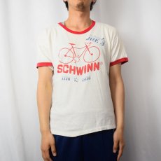 画像3: 70's Champion USA製 バータグ "SCHWINN" 自転車プリントリンガーTシャツ L (3)