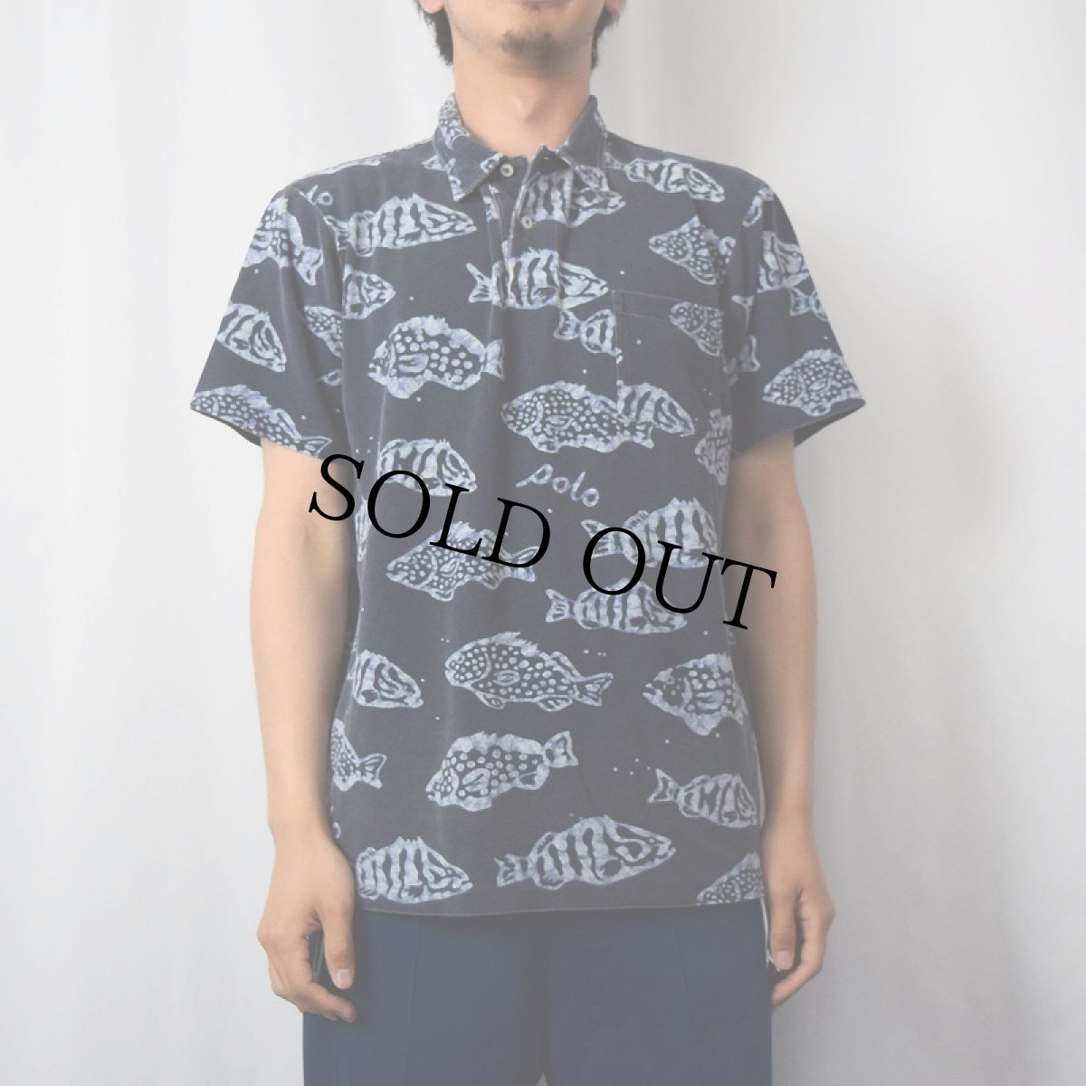 画像2: POLO SPORT Ralph Lauren 魚柄 鹿の子ポロシャツ L (2)