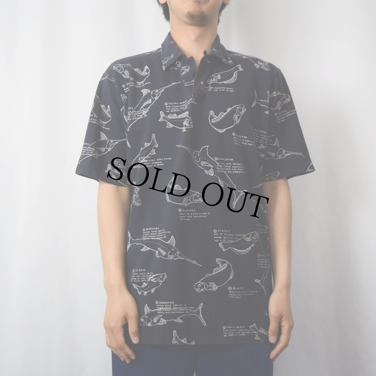画像2: POLO SPORT Ralph Lauren 魚柄 鹿の子ポロシャツ NAVY L (2)