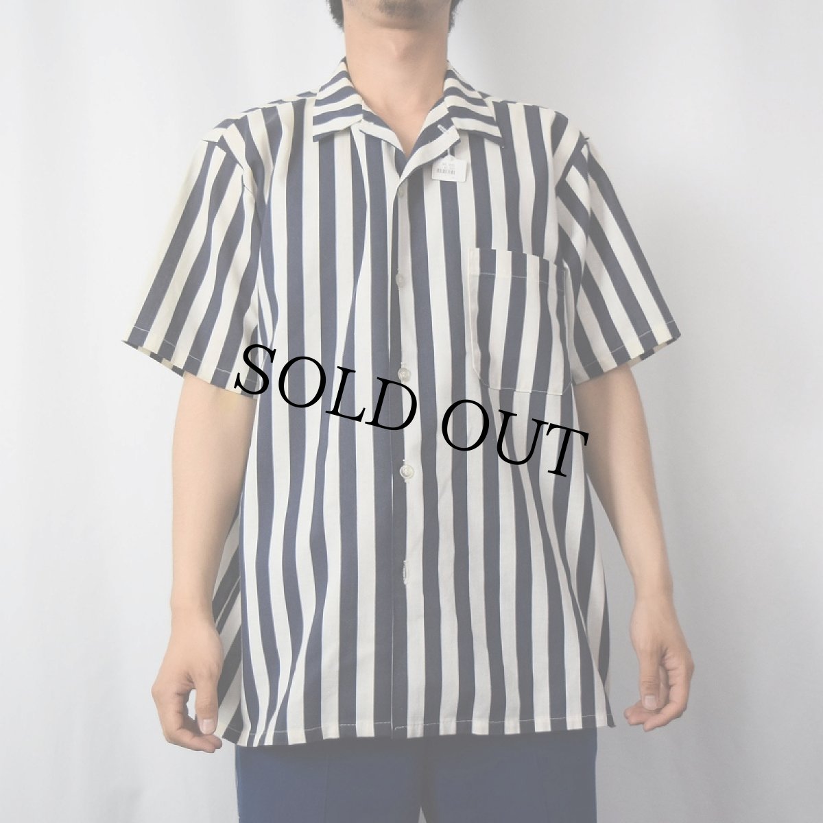画像2: 80's〜 ストライプ柄 オープンカラーシャツ (2)