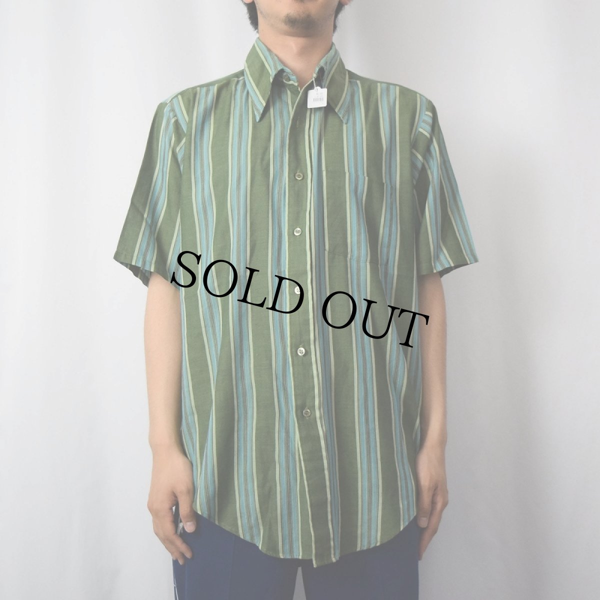 画像2: 60〜70's TOWNCRAFT "PENN-PREST" ストライプ柄 ポリエステル×コットン シャツ L (2)