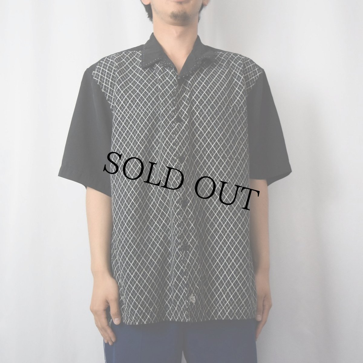 画像2: 90's Nat Nast 格子柄刺繍 シルクシャツ BLACK L (2)