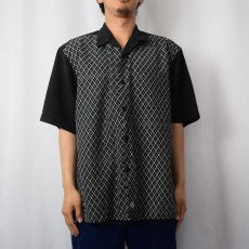 画像2: 90's Nat Nast 格子柄刺繍 シルクシャツ BLACK L (2)