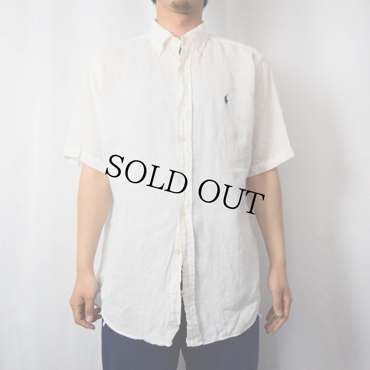 画像2: Ralph Lauren "Classic Fit" リネンボタンダウンシャツ M (2)