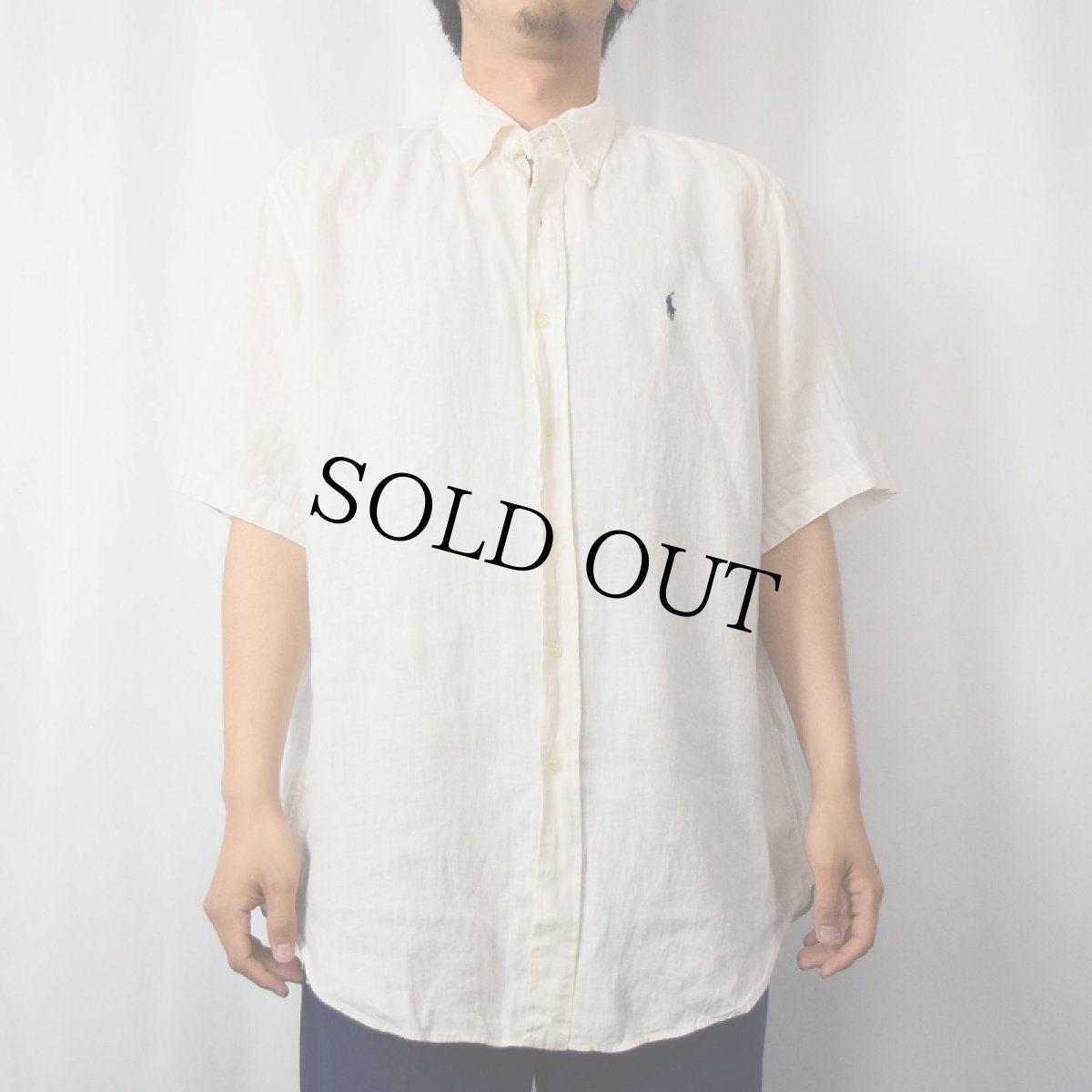 画像2: Ralph Lauren "Classic Fit" リネンボタンダウンシャツ L (2)