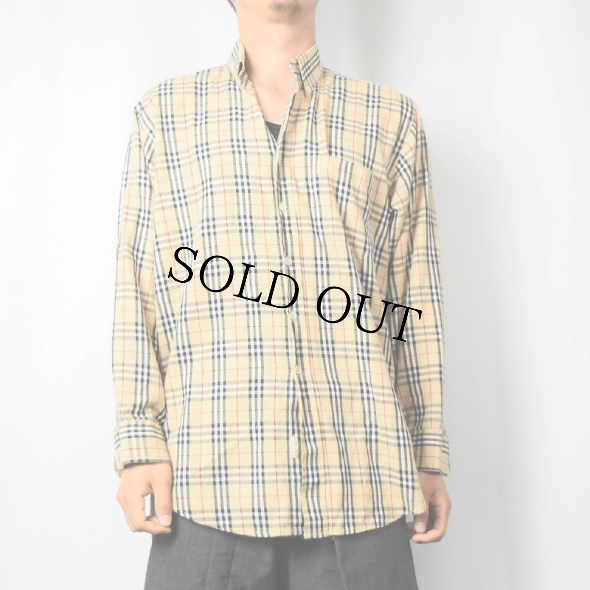 画像2: BURBERRY LONDON バーバリーチェック柄 ロゴ刺繍 コットンボタンダウンシャツ M (2)