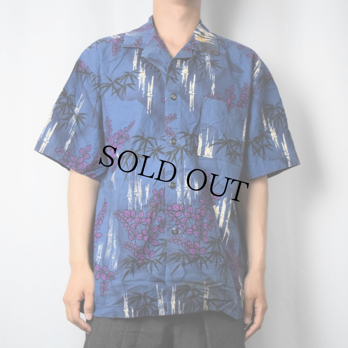 画像2: バンブー柄 コットンアロハシャツ (2)