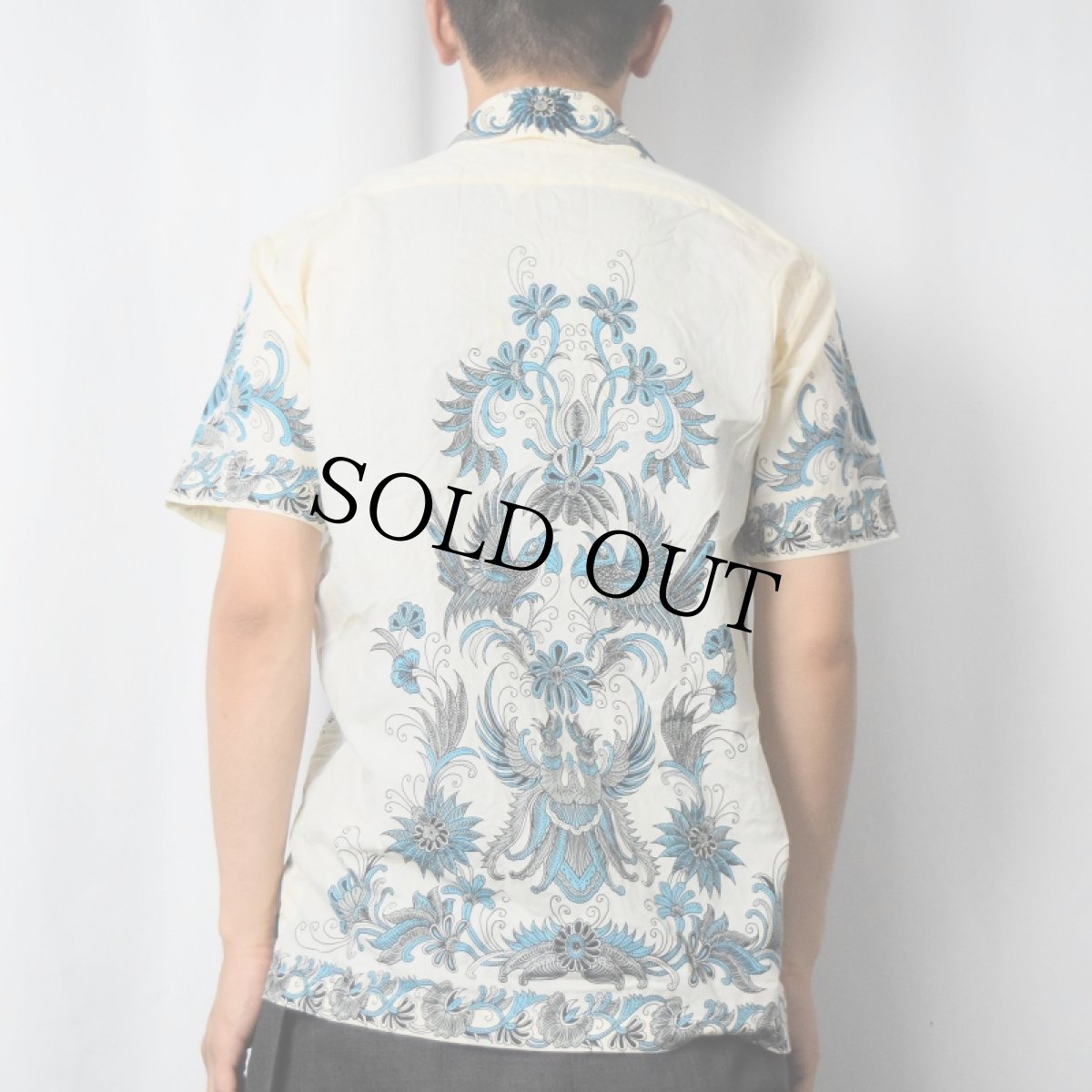 画像4: オリエンタル柄 ポリエステル×コットンシャツ M (4)