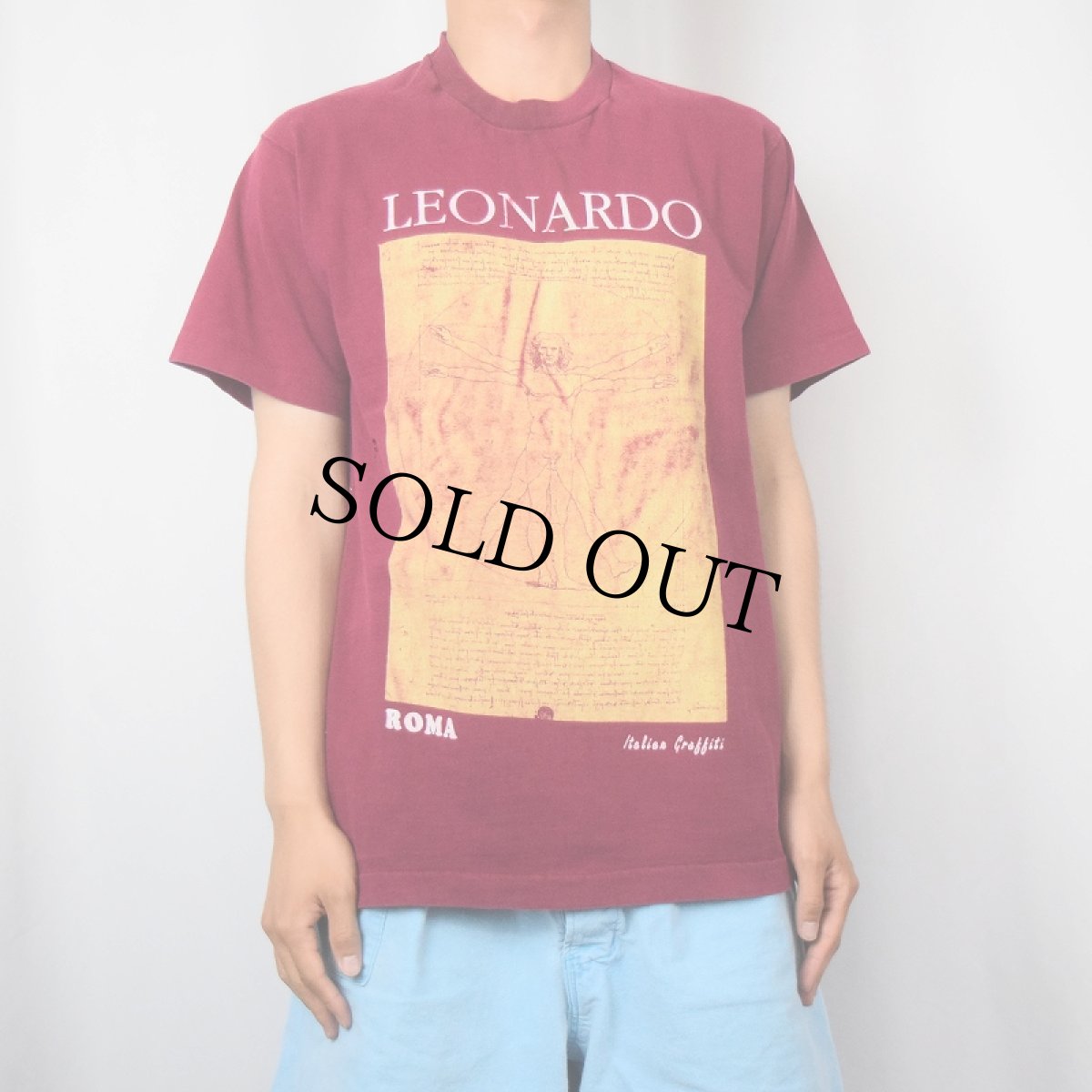 画像2: 90's LEONARDO DA VINCI USA製 アートプリントＴシャツ M (2)