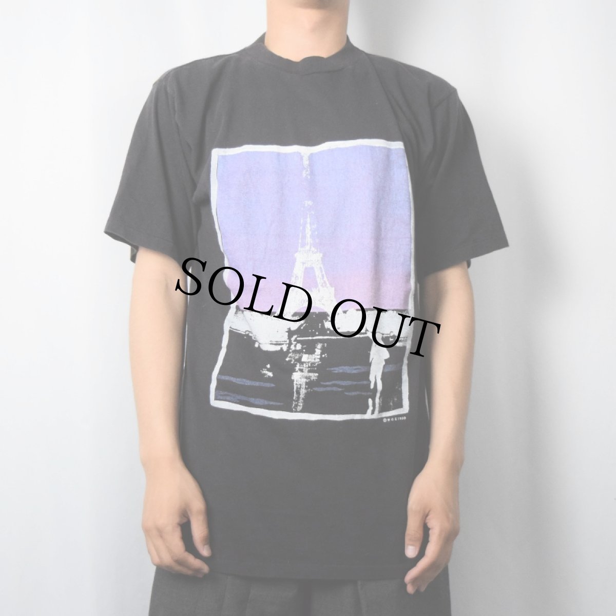 画像2: 80's エッフェル塔 アートプリントＴシャツ BLACK M (2)