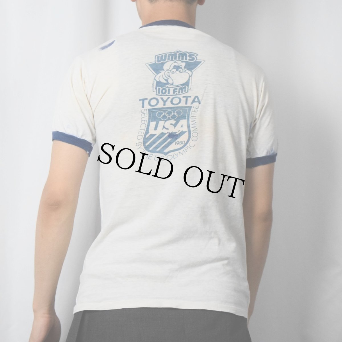 画像4: 80's WNNS USA製 "RUN FOR THE MONEY" ラジオ番組 プリントリンガーTシャツ M (4)