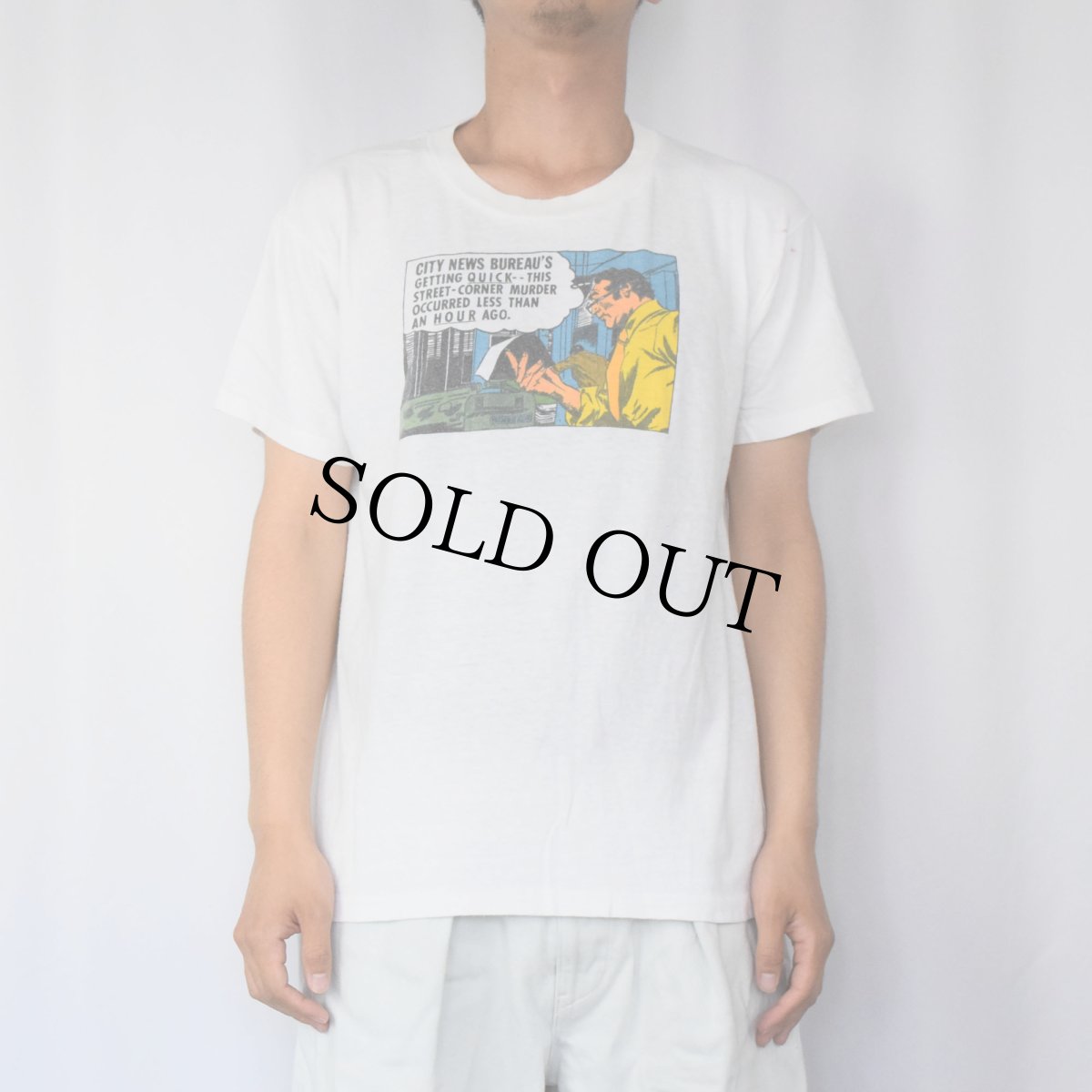 画像2: 80's CITY NEWS BUREAU OF CHICAGO USA製 報道局イラストプリントTシャツ L (2)