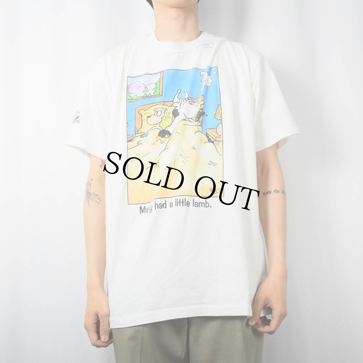 画像2: 90's A HERD OF LAUGHTER "Mary had a little lamb." シュールイラストプリントTシャツ XL (2)
