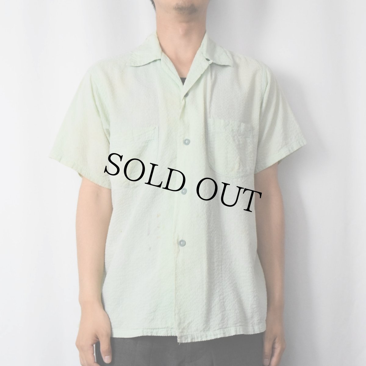 画像2: 50〜60's Sportswear シアサッカーオープンカラーシャツ M (2)