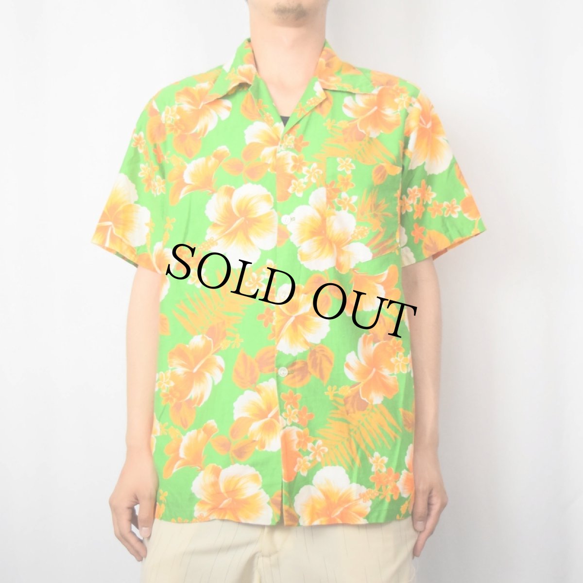画像2: 60〜70's 花柄 コットンアロハシャツ (2)