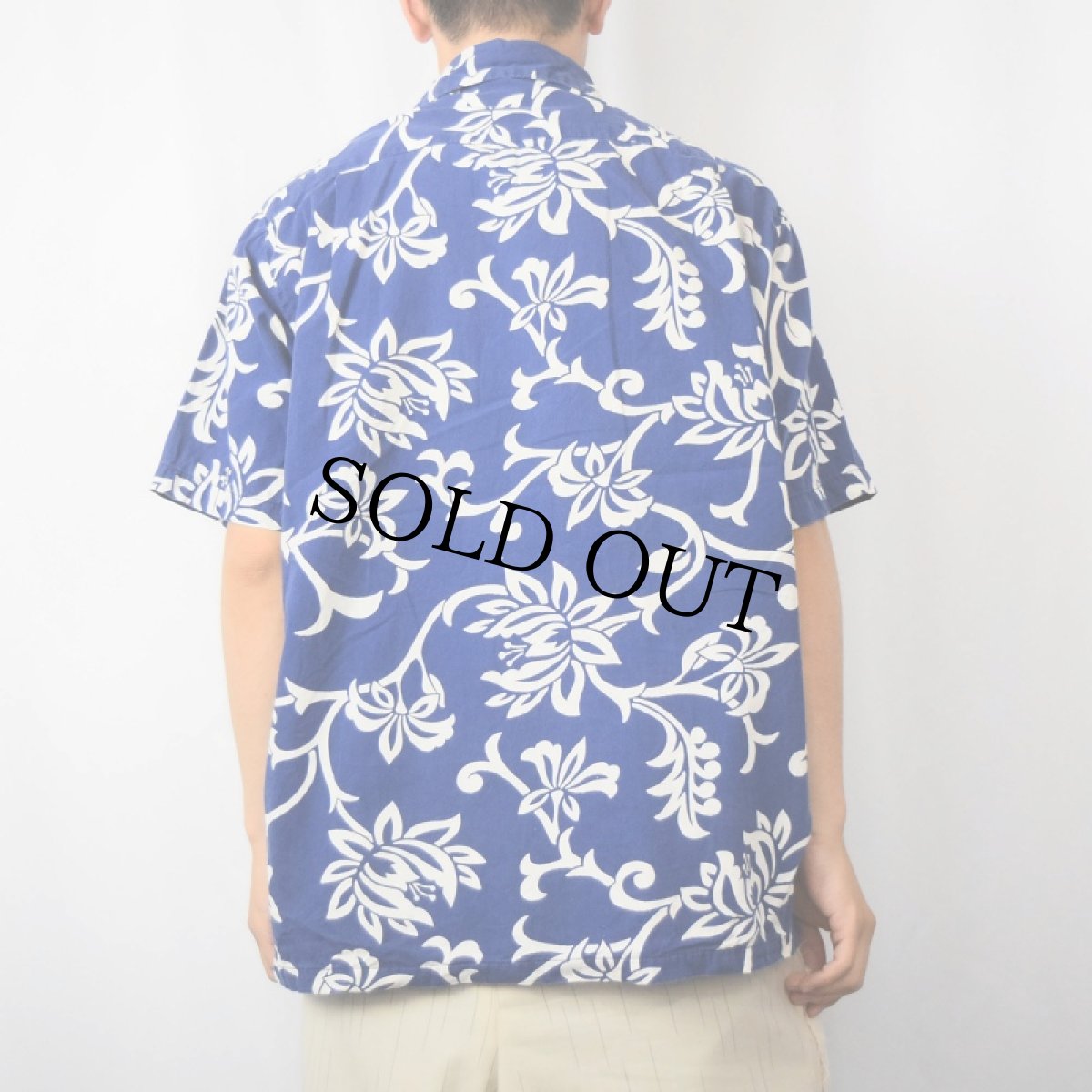 画像3: 60〜70's 花柄 コットンアロハシャツ NAVY L (3)