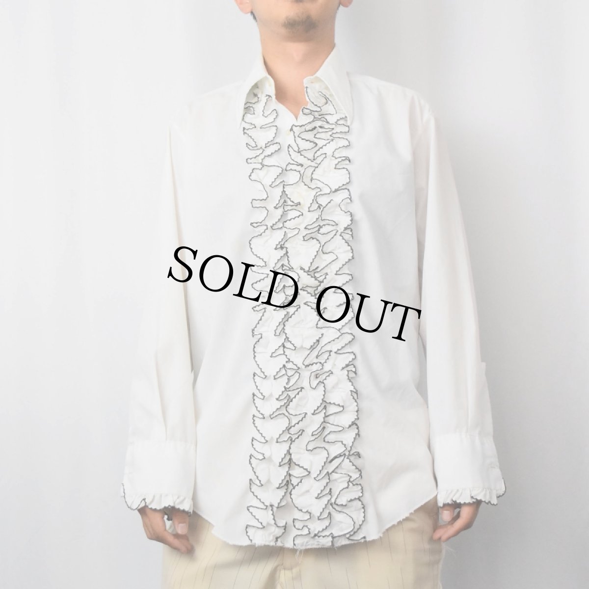 画像2: 70's after Six フリルデザイン コットンポリシャツ M (2)