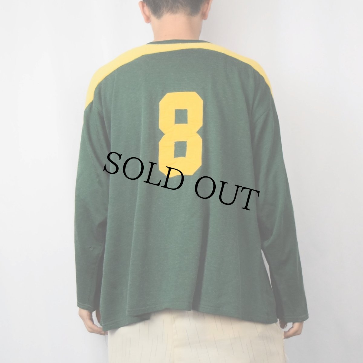 画像3: 50〜60's "No ONE DISTRICT" フロッキープリント レースアップフットボールTシャツ (3)